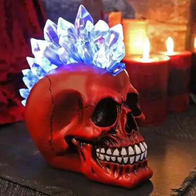 Figurine skull crystal led hawk red